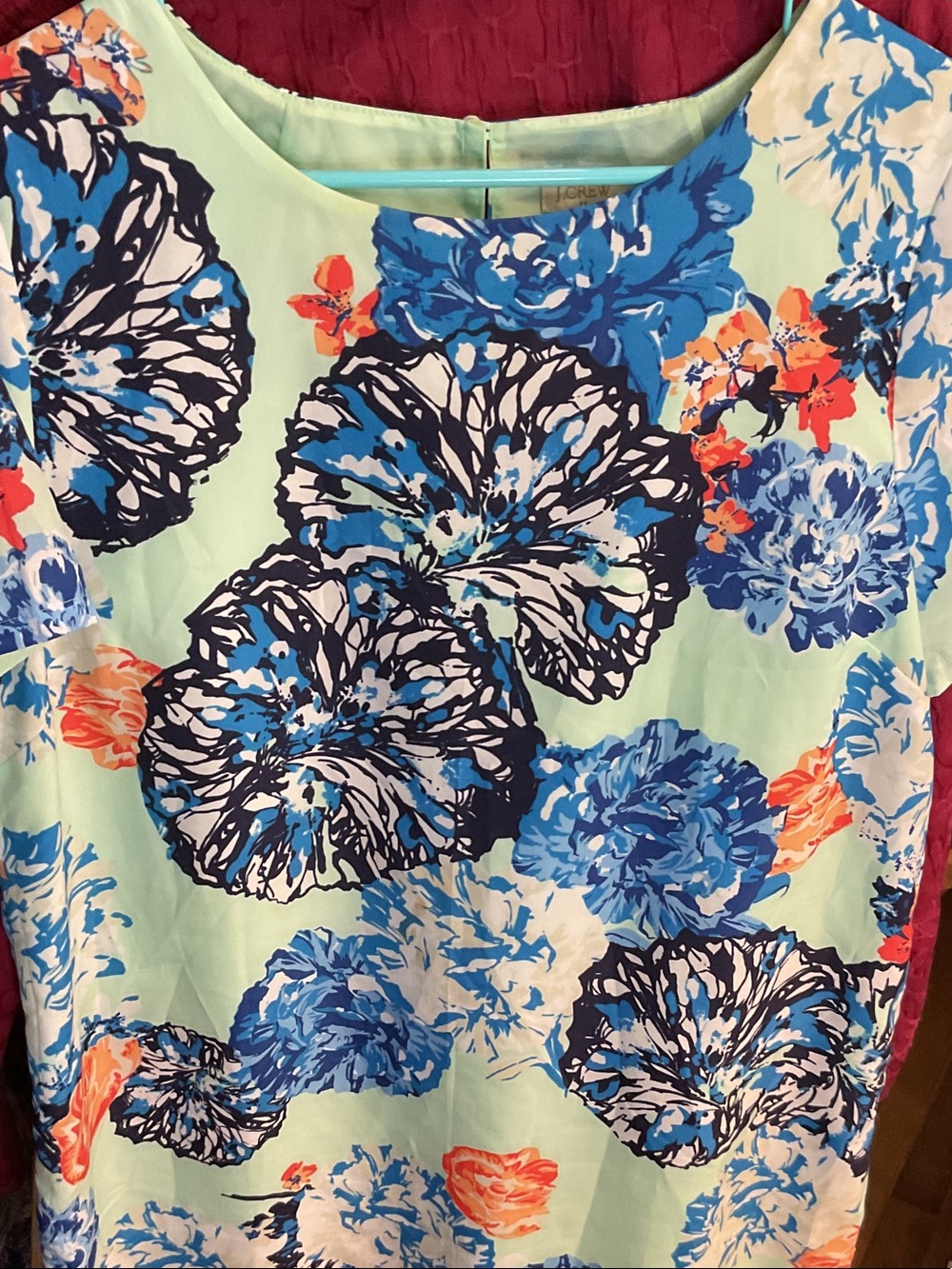 J. Crew Mint Floral Short Sleeve Dress with Blue & Coral Accentso size 14